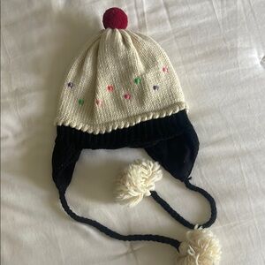 Charming Cream and Black Kids Hat with Pom Poms